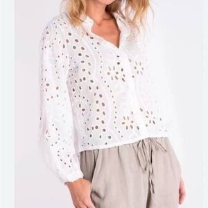 Wltra Pink Women White Collared Button Front Long Bishop Sleeves Blouses Size S